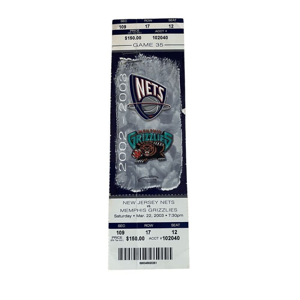 New Jersey Nets vs Memphis Grizzlies NBA March 22‎ 2003 Full Ticket Stub